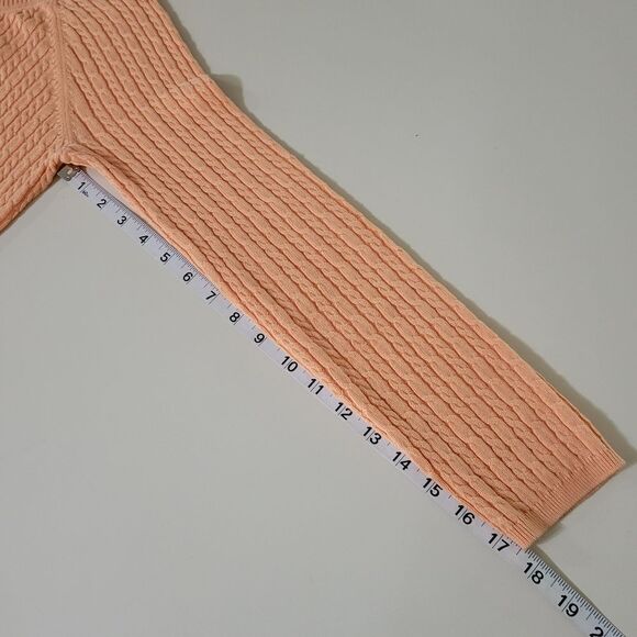Talbots Peach V-neck Long Sleeve Cable Stitch Pullover Sweater - Picture 6 of 12